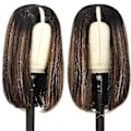 Miniatyrbild 2 av 4: Ombre V Part Wig Human Hair No Leave Out Blonde Highlight V Part Bob Wig Upgrade Thin U Part Wig No Glue Brazilian Straight Short Bob Wig Colored Brow