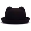 Bowlerhatt i ull for foreldre og barn, Fedora-hatter Cat ear black 54cm