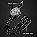 Miniatyrbillede 3 af 4: 3-i-1 Udtrækkelig Micro Usb Type-c 3a Hurtig Opladerkabel Til Iphone Android Black