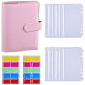 Miniatyrbillede 1 af 4: 12 stk. A6 Binder Lommer Løse Ark Poser 6 Ring Binder Kontant Budget Kuverter System, A6 Pu Læder Binder Sæt Pink