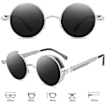 Pikkukuva 4 / 4: Vintage Polarisoidut Steampunk-aurinkolasit Miehille Pyöreät Aurinkolasit Tyylikkäät Silver Frame Grey Lenses