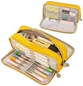 Stort Penalhus Blyantpose Lærreds Stationery Taske Med 3 Rum Til Studerende Yellow