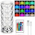 Miniatyrbild 1 av 5: Crystal Diamond Table Lamp, 16 Colors Usb Charging Touch Lamp Bedside Night Light With Remote Control, Acrylic Rose