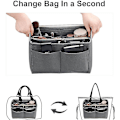 Miniatyrbillede 4 af 4: Pung Organizer Indsats Filt Taske Med Lynlås Håndtaske Tote Formgiver Multi Lommer Store Opbevaringsposer Gray 3