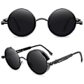 Pikkukuva 3 / 4: Vintage Polarisoidut Steampunk-aurinkolasit Miehille Pyöreät Aurinkolasit Tyylikkäät Black Frame Grey Lenses