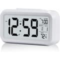 Smart Night Light Digital Alarm Clock With Indoor Temperature, Battery Operated Desk Small Clock White