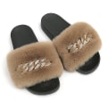 Miniatyrbilde 1 av 5: Myke slippers i imitert pels for kvinner, komfortable sandaler med åpen tå og fleece KHAKI 41