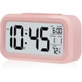 Smart Night Light Digital Alarm Clock With Indoor Temperature, Battery Operated Desk Small Clock Pink
