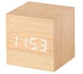 Gingko Cube Led Click Clock Alarm Clock With Sound Activation (time, Date & Temperature) Various Colours A10 Bamboo white