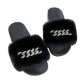 Miniatyrbillede 1 af 4: Bløde Faux Fur Slippers til Kvinder Behagelige Åben Tå Sandaler Med Fle BLACK 42