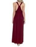 Ladies Sleeveless Deep V-neck Loose Solid Color Long Casual Backless Dress Wine Red M