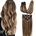 Miniatyrbilde 1 av 4: Clip In Hårextensions Remy Sjokoladebrun Til Karamellblond Balayage 7 Deler 120g 14 Tommer 14 inch
