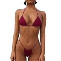 Miniatyrbild 1 av 2: Women Two Piece Swimsuit Sexy Swimwear Halter String Triangle Bikini S DARK RED S