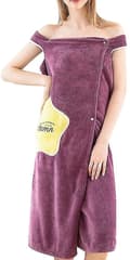 Women Wearable Bathrobe Quick Dry Microfiber Plush Towel Bath Skirt Shower Absorbent Wrap Purple M