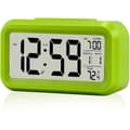 Smart Night Light Digital Alarm Clock With Indoor Temperature, Battery Operated Desk Small Clock Green
