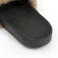 Miniatyrbilde 4 av 5: Myke slippers i imitert pels for kvinner, komfortable sandaler med åpen tå og fleece KHAKI 41