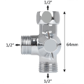 Miniatyrbilde 1 av 4: G1/2\" Dusj Treveis Kobling Messing Omleder Ventil T-formet Adapter Justerbar Vannseparator Kran Splitter Baderomsdeler