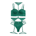 Pikkukuva 4 / 4: Naisten seksikäs yksivärinen Bralette-pikkuhousut Olkaimellinen pitsikirjailtu alusvaatesetti Green XL