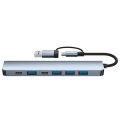 Miniatyrbild 3 av 6: INF 2-i-1 USB-C / USB-hub 7 portar USB3.0 för Windows MacOS Grå