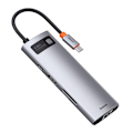 Miniatyrbild 6 av 11: Hub 8in1 Baseus Metal Gleam Series, USB-C till 3x USB 3.0 + HDMI + USB-C PD + Ethernet RJ45 + microSD/SD