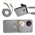 Pikkukuva 3 / 3: Crossbody olkahihnalla varustettu taitettava nahkakotelo Huawei Pocket 2:lle Harmaa