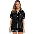 Miniatyrbild 1 av 5: Button Down Short Pyjamas Set för kvinnor 2-delade toppar och shorts Svart XL