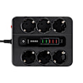 Miniatyrbillede 2 af 3: EU 6-stik, 5 USB-porte, 1 USB-C-port Sort