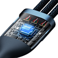 Miniatyrbillede 6 af 10: 3-i-1 USB-kabel Baseus USB 3-i-1 Baseus Flash-serie, USB-C + Micro + Lightning 66W, 1,2 m (blå)