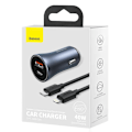 Miniatyrbild 9 av 11: Ładowarka samochodowa Baseus Golden Contactor Pro, USB + USB-C, QC4.0+, PD, SCP, 40W (szara) + kabel USB-C till iP 1m (t