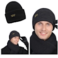 Miniatyrbillede 2 af 11: To-i-en Stablet Beanie Hat Mænds Sort