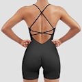 Miniatyrbillede 2 af 2: Sømløs rygfri bodysuit yoga jumpsuit - sort XS