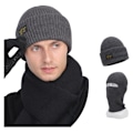 Miniatyrbillede 2 af 4: To-i-en Stablet Beanie Hat Mænds Grå