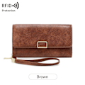 Miniatyrbillede 4 af 4: Ny RFID Multifunktionel Dame Trifold Lang Tegnebog Brun