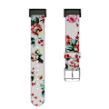 Pikkukuva 2 / 3: Valkoinen nahkainen ranneke punaisella pionikuvioinnilla Fitbit Charge 4/3:lle