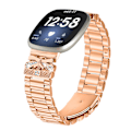 Miniatyrbillede 2 af 6: Funklende sommerfugl Fitbit Versa 3/4 rem med tre rhinsten Rose guld