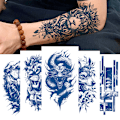 Miniatyrbild 3 av 8: Tillfällig tatueringsdekal, blå blommig design 5