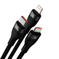 Miniatyrbild 3 av 10: 3-i-1 USB-kabel Baseus Flash Series 2, USB-C + micro USB + Lightning, 100W, 1,2m (svart)