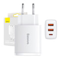 Miniatyrbild 1 av 8: Ładowarka sieciowa Baseus kompakt snabbladdare, 2xUSB, USB-C, PD, 3A, 30W (biła)
