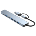 Miniatyrbild 1 av 6: INF 2-i-1 USB-C / USB-hub 7 portar USB3.0 för Windows MacOS Grå