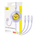 Miniatyrbillede 2 af 10: Ladekabel 3w1 Baseus USB til USB-C, USB-M, Lightning 3,5A, 1,1m (lilla)