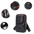 Miniatyrbild 5 av 9: Axelväska i äkta läder för män, multifunktionell Crossbody-väska Svart