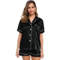 Miniatyrbild 1 av 5: Button Down Short Pyjamas Set för kvinnor 2-delade toppar och shorts Svart XXL