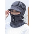 Pikkukuva 2 / 5: Unisex Balaclava - Neulottu kasvonaamio vetoketjulla ja hatulla Harmaa