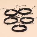 Miniatyrbillede 3 af 5: INF Håndlavede læderarmbånd, 5-pak Sort