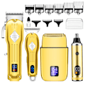 Miniatyrbild 1 av 6: 4-i-1 hårtrimmerset 973A för professionell grooming Guld