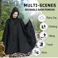 Miniatyrbillede 3 af 5: Y-066 regnponcho med lynlås - sort PU (med visir) Sort