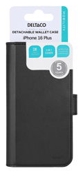 Wallet case, 2-in-1, iPhone 16 Plus, magnetic cover, black