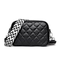 Miniatyrbild 1 av 3: Läder Diamant Kviltad Crossbody Väska med Dragkedjeficka Svart