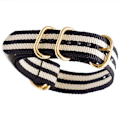 Miniatyrbild 4 av 4: Nylonarmband med ovalt guldspänne Svart + Vit 24 mm