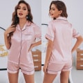 Miniatyrbild 5 av 5: Button Down Short Pyjamas Set för kvinnor 2-delade toppar och shorts Rosa M